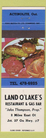 Matchbook Cover - Land O Lakes Restaurant oil gas Actinolite ON