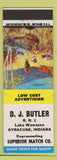 Matchbook Cover - DJ Butler Superior Match Syracuse IN