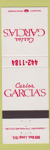 Matchbook Cover - Carlos Garcia's Mexican Restaurant Colombia MO