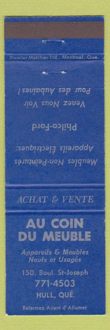 Matchbook Cover - Au Coin Du Meuble Hull QC
