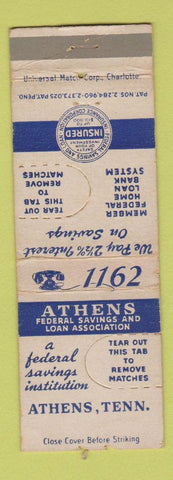 Matchbook Cover - Athens Federal Savings Loan Athens TN WEAR