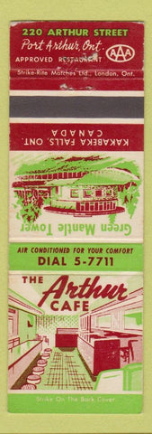 Matchbook Cover - Arthur Cafe Green Mantle Tower Kakabeka Falls ON