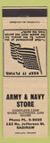 Matchbook Cover - Army and Navy Store Saginaw MI work clothes war surplus