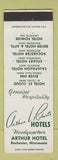 Matchbook Cover - Arthur L Roberts Hotels Arthur Hotel Rochester MN