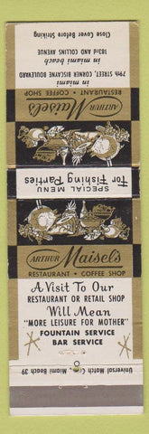 Matchbook Cover - Arthur Maisel's Restaurant Miami Beach FL