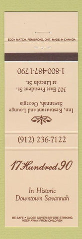 Matchbook Cover - 1790 Restaurant Savannah GA