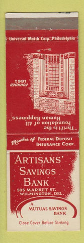Matchbook Cover - Artisans Savings Bank Wilmington DE WEAR
