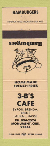 Matchbook Cover - 3B's Cafe Monument OR hamburgers