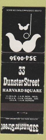 Matchbook Cover - 33 Dunster Street Harvard Square MA