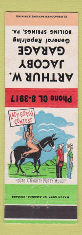Matchbook Cover - Arthur Jacoby Garage Boiling Springs PA hillbilly