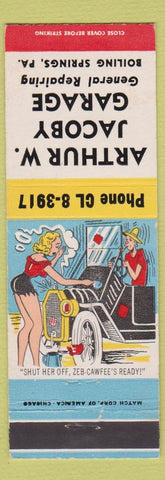 Matchbook Cover - Arthur Jacoby Garage Boiling Springs PA hillbilly