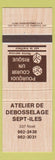 Matchbook Cover - Atelier De Debosselage Sept Iles QC