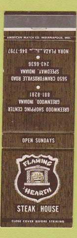 Matchbook Cover - Flaming Hearth Steak House Speedway IN Greenwood