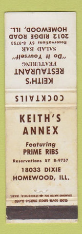 Matchbook Cover - Keith's Restaurant Homewood IL POOR STAINED