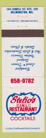 Matchbook Cover - Stelio's Family Restaurant Wilmington MA