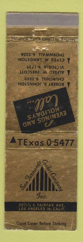 Matchbook Cover - San Fernando Casket Company Los Angeles CA WEAR