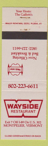 Matchbook Cover - Wayside Restaurant Montpelier VT