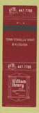 Matchbook Cover - William Henry Inn Lenox Pittsfield MA