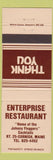 Matchbook Cover - Enterprise Restaurant Cornish ME
