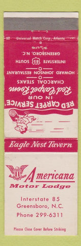 Matchbook Cover - Americana Motor Lodge Greensboro NC