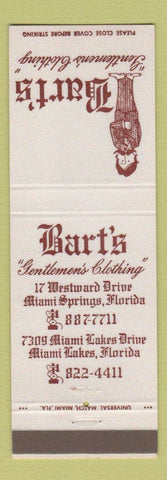 Matchbook Cover - Bart's International Clothes Miami Springs FL Lakes