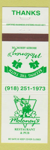 Matchbook Cover - Moloney's Restaurant Pub Broken Arrow OK