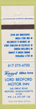 Matchbook Cover - Lord Bedford Motor Inn Bedford MA