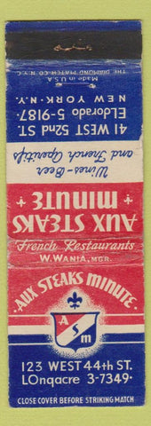 Matchbook Cover - Aux Steak Minute New York City WORN