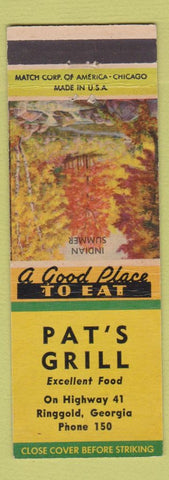 Matchbook Cover - Pat's Grill Ringgold GA low phone #
