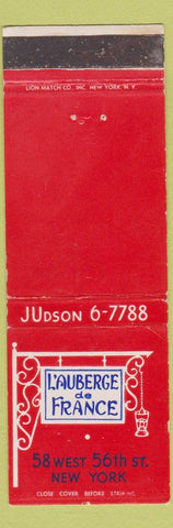 Matchbook Cover - L'Auberge De France New York City