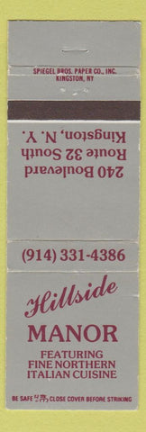 Matchbook Cover - Hillside Manor Italian Restaurant Kingston NY