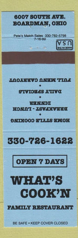 Matchbook Cover - What's Cook'n Family Restaurant Boardman OH