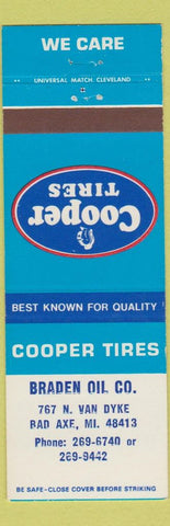 Matchbook Cover - Cooper Tires Braden oil gas Bad Axe MI