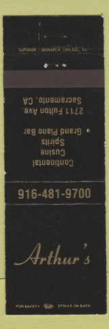 Matchbook Cover - Arthur's Sacramento CA restaurant