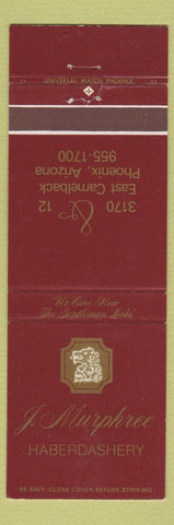 Matchbook Cover - J Murphree Haberdashery Phoenix AZ