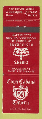 Matchbook Cover - Queen's Restaurant Cope Cabana Tavern Woodstock ON