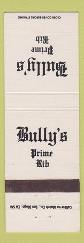 Matchbook Cover - Bully's Prime Rib LA Jolla Del Mar San Diego CA