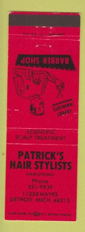 Matchbook Cover - Patrick's Hair Styling Barber Detroit MI Red
