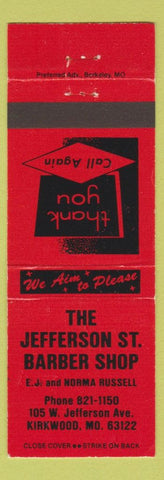 Matchbook Cover - Jefferson ST Barber Shop Kirkwood MO red