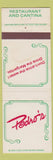Matchbook Cover - Pedro's Mexican Food Hamilton Oxford IN Richmond IN STAINED