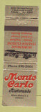 Matchbook Cover - Monte Carlo Restaurant Columbus OH Italian WEAR