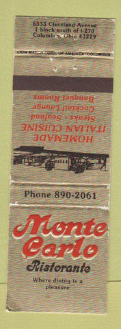 Matchbook Cover - Monte Carlo Restaurant Columbus OH Italian WEAR
