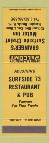 Matchbook Cover - Grainger's Surfside Chalet Motor Inn Hampton Beach NH yellow