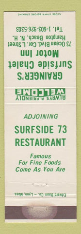 Matchbook Cover - Grainger's Surfside Chalet Motor Inn Hampton Beach NH white