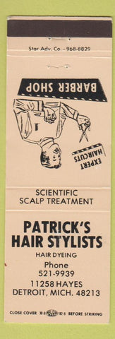 Matchbook Cover - PAtrick's Hair Styling Barber Detroit MI peach