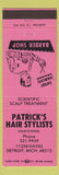 Matchbook Cover - Patrick's Hair Styling Barber Detroit MI pink