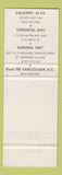 Matchbook Cover The Unicorn Irish Rovers Free House Calgary AB Aurora Toronto ON