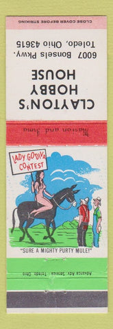 Matchbook Cover - Clayton's Hobby House Toledo OH hillbilly