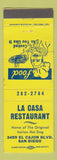 Matchbook Cover - La Casa Restaurant San Diego CA
