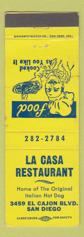 Matchbook Cover - La Casa Restaurant San Diego CA